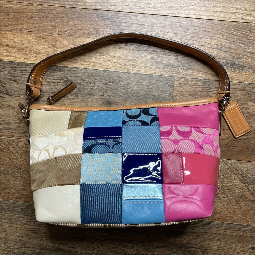 COPY - Coach Pastel Box Patchwork HandBag, F14652, Sig C, pink, blue, cream EUC